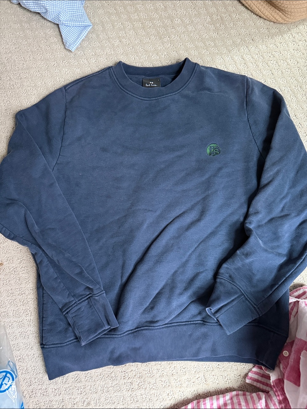 Paul Smith Navy Crewneck with Green Logo Embroidery